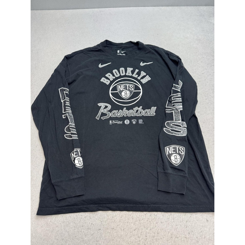 Brooklyn Nets Shirt Mens Large Black NBA Basketball Long Sleeve Tee Nike